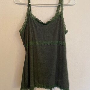Green Lace Trim Tank Top